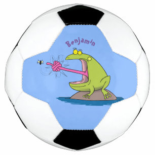 Funny frog en cartoon voetbal