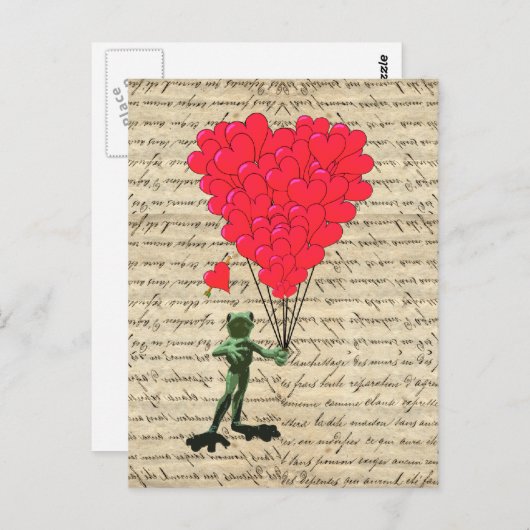 Funny frog en hartballonnen briefkaart (Voorkant / Achterkant)