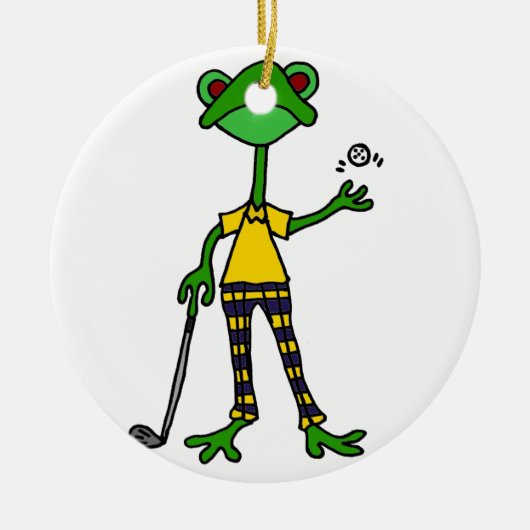 Funny Frog Golfing Art Keramisch Ornament (Voorkant)