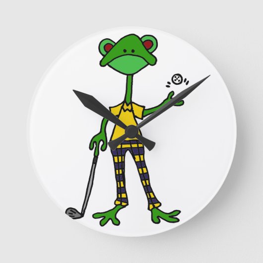 Funny Frog Golfing Art Ronde Klok (Voorkant)
