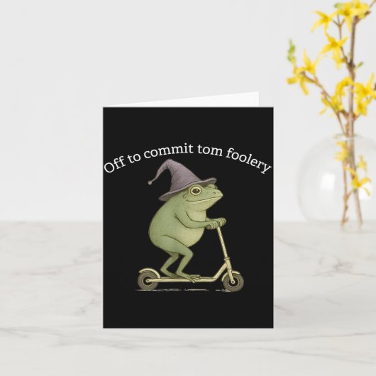 Funny Frog Graphic Saying Off To Commit Tom Fooler Kaart (Gele Bloem)