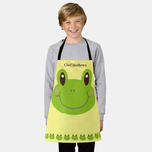 Funny Frog Green Animal met Kind Naam Schort (Gedragen)