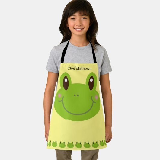 Funny Frog Green Animal met Kind Naam Schort (Insitu)