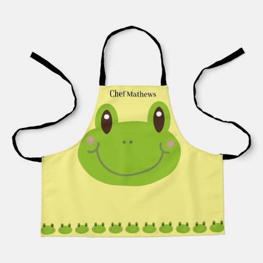 Funny Frog Green Animal met Kind Naam Schort (Voorkant)