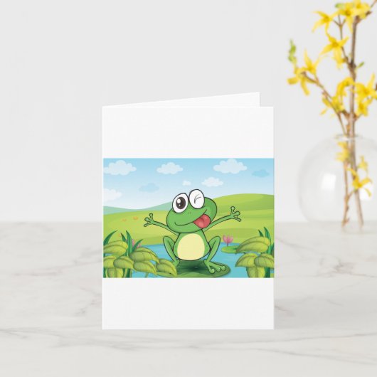Funny Frog Kaart (Gele Bloem)