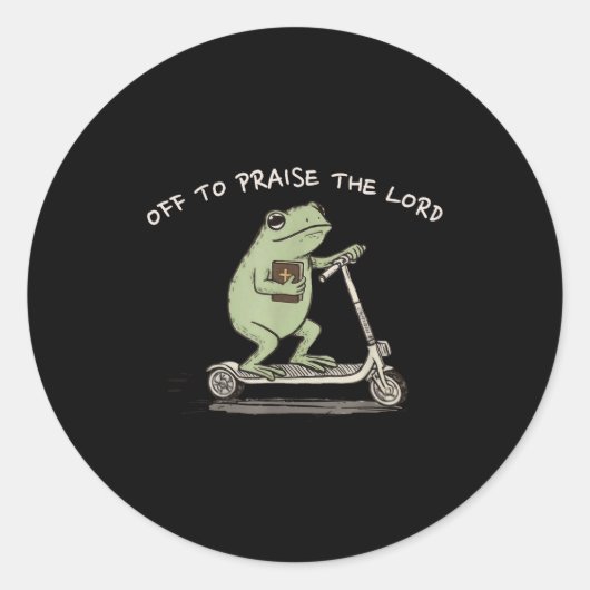 Funny Frog Off To Praise The Lord Christian Scoote Ronde Sticker (Voorkant)