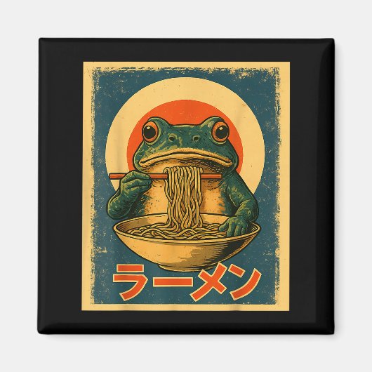 Funny Frog Ramen Kawaii Retro Japanese Rising Sun  Magneet (Voorkant)