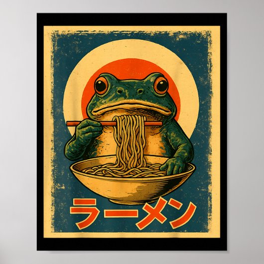 Funny Frog Ramen Kawaii Retro Japanese Rising Sun Poster (Voorkant)