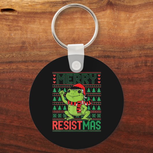 Funny Frog Retro Merry Resistmas Litical Ugly Chri Sleutelhanger (Voorkant)