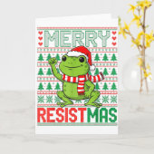 Funny Frog Retro Merry Resistmas Political Ugly Ch Kaart (Gele Bloem)