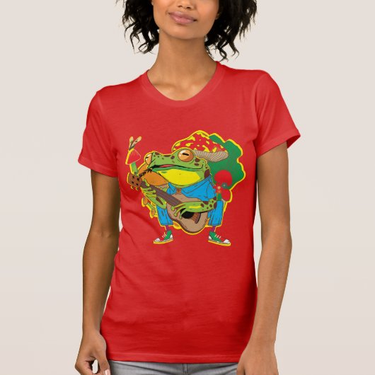 Funny Frog speelt banjo op paddenstoelen T-shirt (Voorkant)
