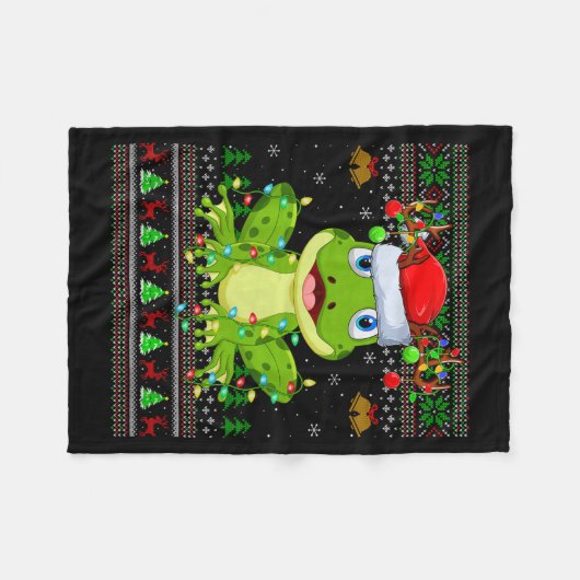Funny Frog Ugly Christmas Sweaters Holiday Santa C Fleece Deken (Voorkant (Horizontaal))