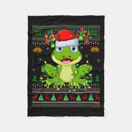 Funny Frog Ugly Christmas Sweaters Holiday Santa C Fleece Deken (Voorkant)