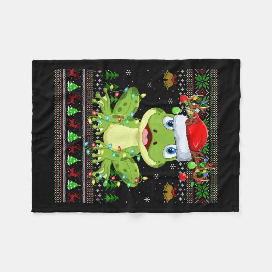Funny Frog Ugly Christmas Sweaters Holiday Santa C Fleece Deken (Voorkant (Horizontaal))