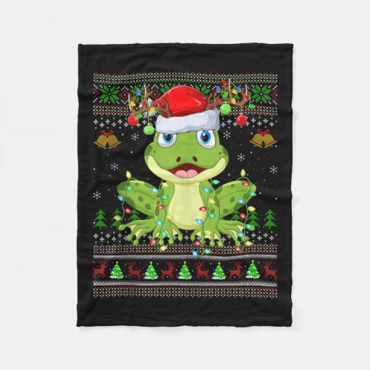 Funny Frog Ugly Christmas Sweaters Holiday Santa C Fleece Deken (Voorkant)
