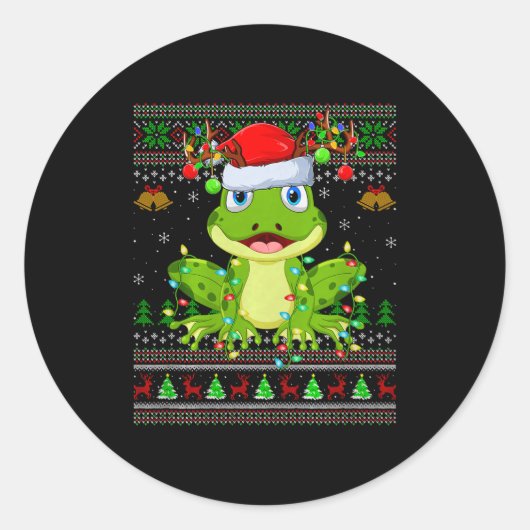 Funny Frog Ugly Christmas Sweaters Holiday Santa C Ronde Sticker (Voorkant)