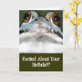 Funny Frog, Verjaardag Kaart: Originele Kunst Kaart (Gele Bloem)