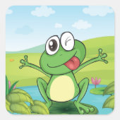 Funny Frog Vierkante Sticker (Voorkant)