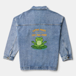 Funny Frog Yoga Cartoon Lotus Lily Pad Pose Design Denim Jacket