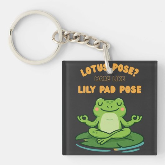 Funny Frog Yoga Cartoon Lotus Lily Pad Pose Design Sleutelhanger (voorkant)