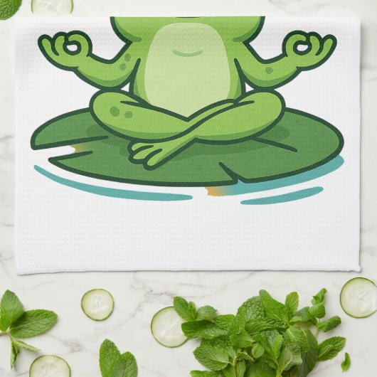 Funny Frog Yoga Cartoon Lotus Lily Pad Pose Design Theedoek (Gevouwen)