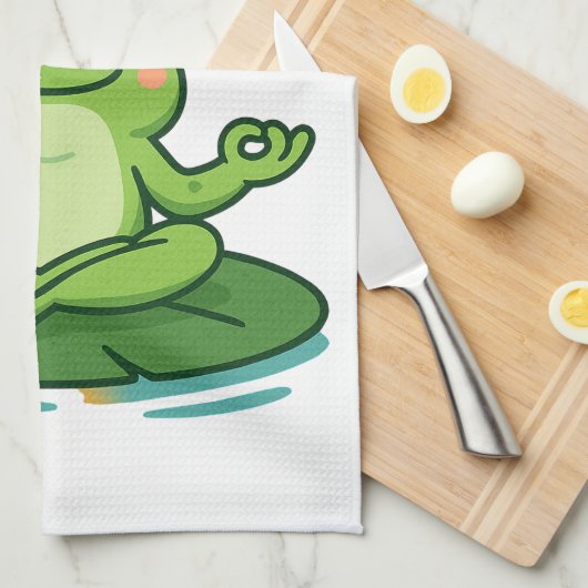 Funny Frog Yoga Cartoon Lotus Lily Pad Pose Design Theedoek (Quarter Fold)
