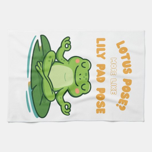 Funny Frog Yoga Cartoon Lotus Lily Pad Pose Design Theedoek (Horizontaal)