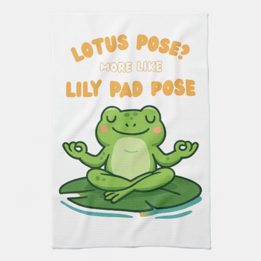Funny Frog Yoga Cartoon Lotus Lily Pad Pose Design Theedoek (Verticaal)