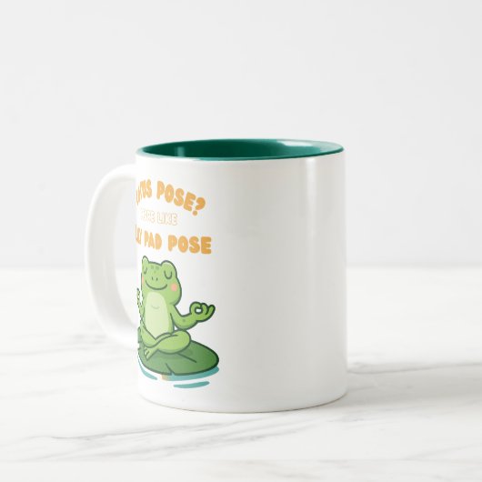 Funny Frog Yoga Cartoon Lotus Lily Pad Pose Design Tweekleurige Koffiemok (Voorkant links)