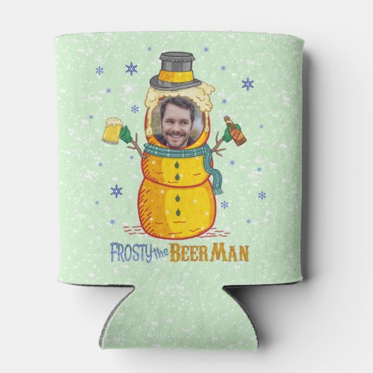 Funny Frosty Beer Man Humor Aangepaste kerstfoto Blikjeskoeler (Achterkant)