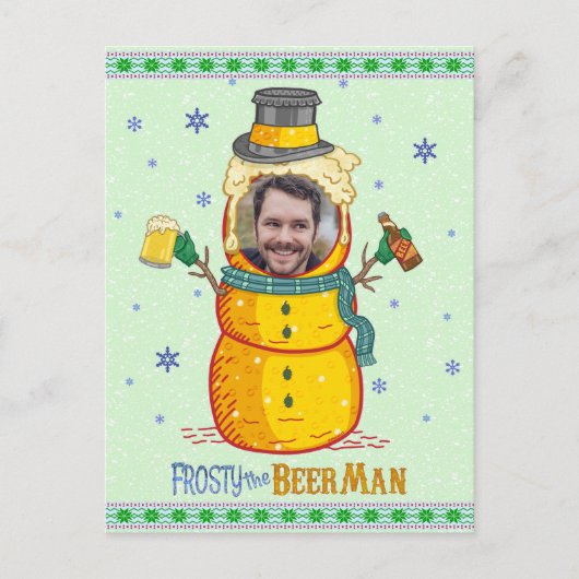 Funny Frosty Beer Man Humor Aangepaste kerstfoto Briefkaart (Voorkant)