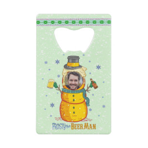 Funny Frosty Beer Man Humor Aangepaste kerstfoto Creditkaart Flessenopener