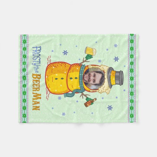Funny Frosty Beer Man Humor Aangepaste kerstfoto Fleece Deken (Voorkant (Horizontaal))