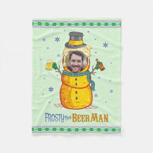 Funny Frosty Beer Man Humor Aangepaste kerstfoto Fleece Deken (Voorkant)