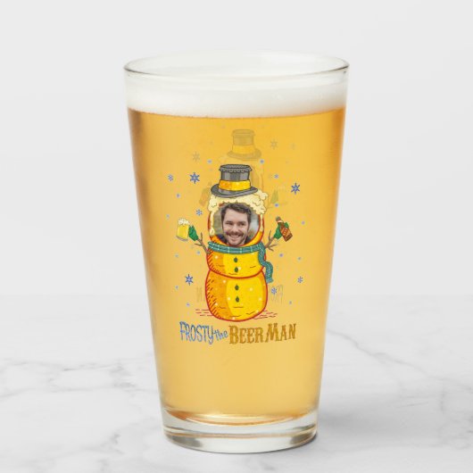 Funny Frosty Beer Man Humor Aangepaste kerstfoto Glas (Voorkant gevuld)