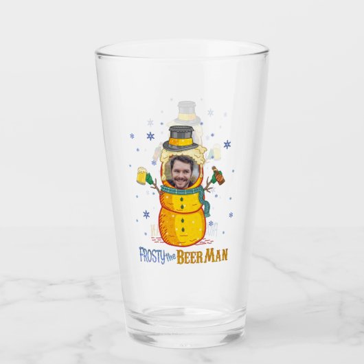 Funny Frosty Beer Man Humor Aangepaste kerstfoto Glas (Voorkant)