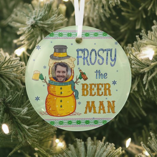 Funny Frosty Beer Man Humor Aangepaste kerstfoto Glas Ornament (Insitu)