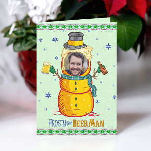 Funny Frosty Beer Man Humor Aangepaste kerstfoto Kaart
