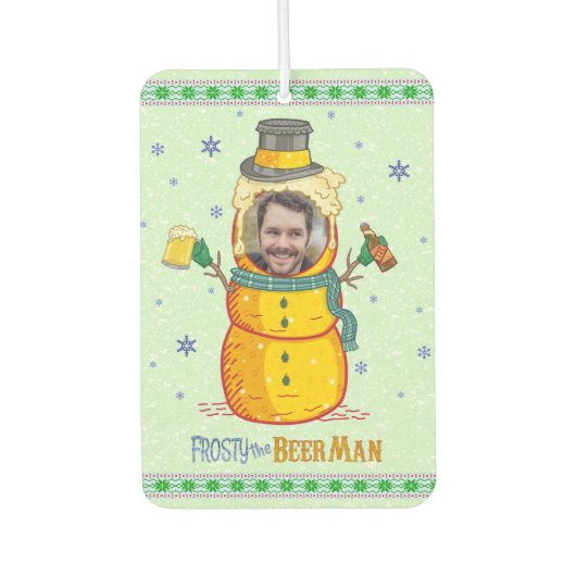 Funny Frosty Beer Man Humor Aangepaste kerstfoto Luchtverfrisser (Voorkant)