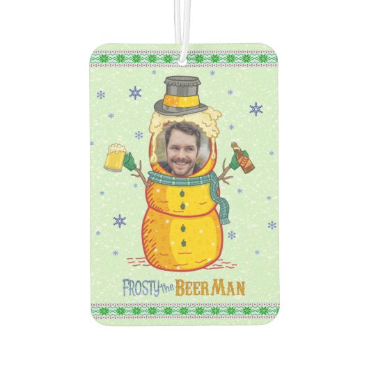 Funny Frosty Beer Man Humor Aangepaste kerstfoto Luchtverfrisser (Achterkant)