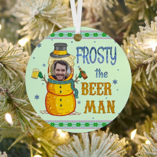 Funny Frosty Beer Man Humor Aangepaste kerstfoto Metalen Ornament (Insitu)