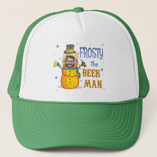 Funny Frosty Beer Man Humor Aangepaste kerstfoto Trucker Pet (Voorkant)