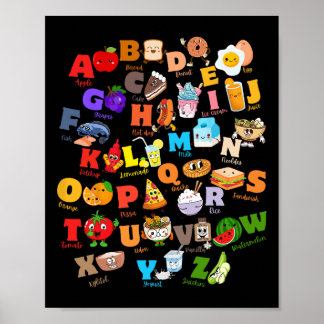 Funny Fruit And Foodie Alphabet Abcs Kindergarten  Poster
