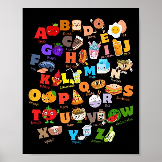 Funny Fruit And Foodie Alphabet Abcs Kindergarten  Poster (Voorkant)