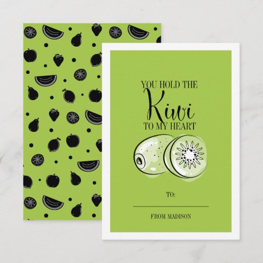 Funny Fruit Pun Kiwi Classroom Valentijn Card Kaart (Voorkant / Achterkant)