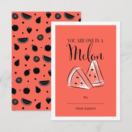 Funny Fruit Pun Melon Classroom Valentijn Card Kaart (Voorkant / Achterkant)