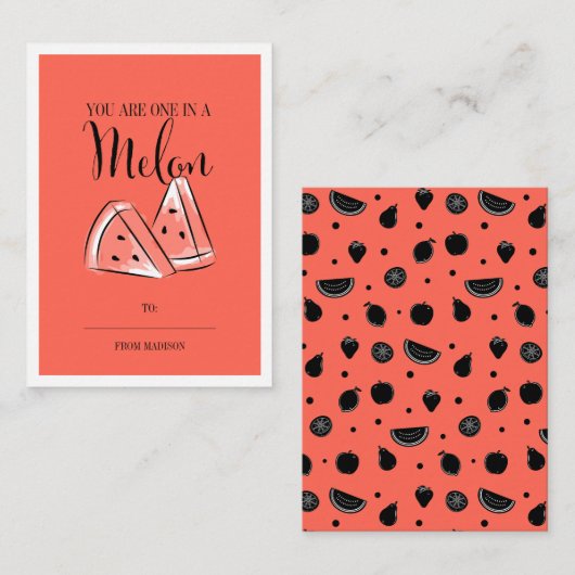 Funny Fruit Pun Melon Classroom Valentijn Card Notitiekaartje (Voorkant / Achterkant)