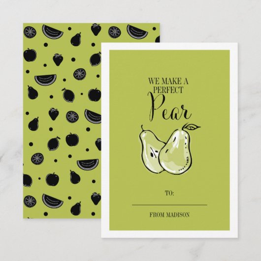 Funny Fruit Pun Pear Classroom Valentijn Card Kaart (Voorkant / Achterkant)