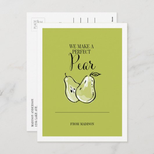 Funny Fruit Pun Perfect Pear Valentijn Briefkaart (Voorkant / Achterkant)