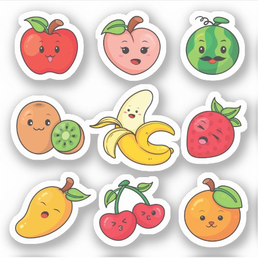 Funny Fruits Chibi Cartoon Stijl Sticker (Voorkant)